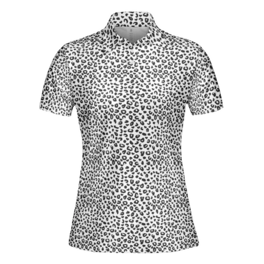 Black and White Cheetah Womens Golf Polo